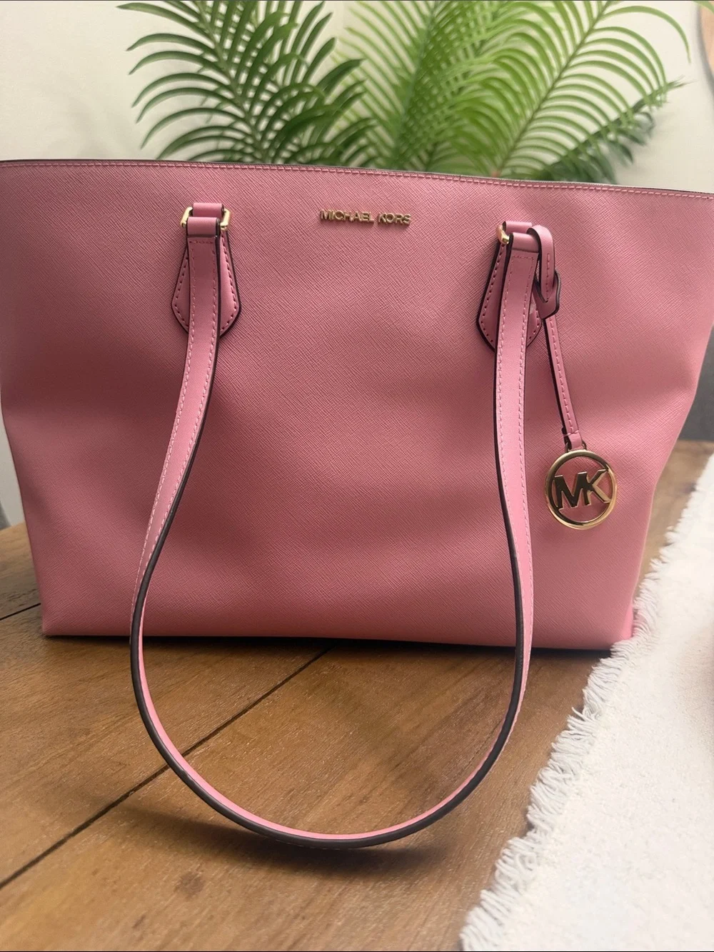 Michael Kors Rose Pink Saffiano Leather Tote with MK Charm